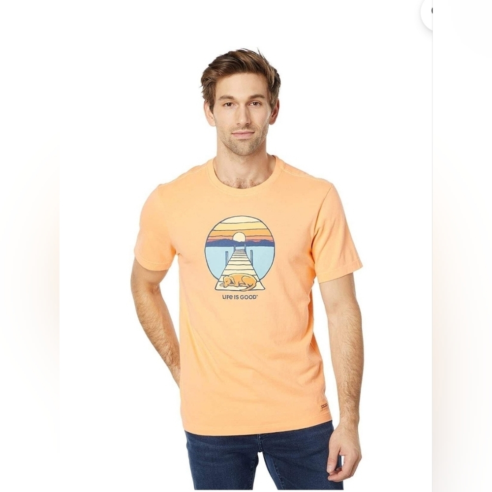 Life Is Good Orange Dog And Sunset Tee